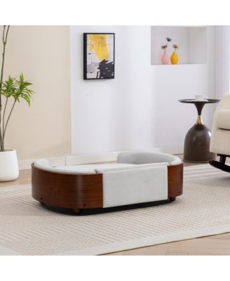 Dog Sofa Bed with Velvet Cushion and Wood Legs