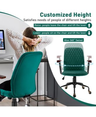 Velvet Home Office Chair with Wooden Armrests