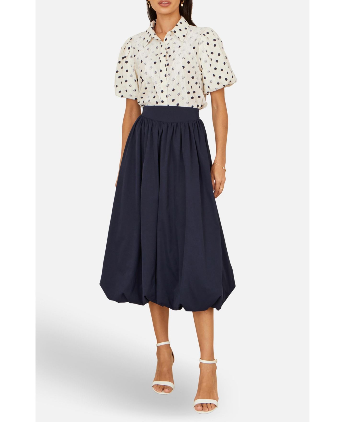Женская рубашка Yumi Polka Dot Lace Boxy, цвет: Белый — фото 6