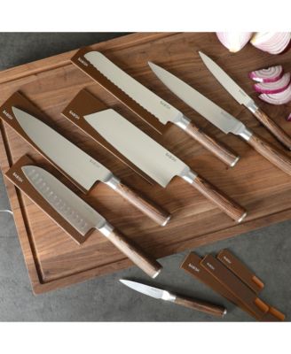 14 Piece Full Tang Forged Dark Pakka Wood Knife Set with High Carbon German Steel and Protective Sheaths.