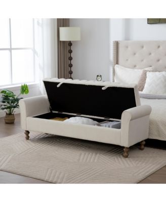 65.55" Modern Upholstered Storage Bench with Rolled Armrests and Rubberwood Legs, Napped Fabric Daybed for Living Room, Bedroom, Entryway
