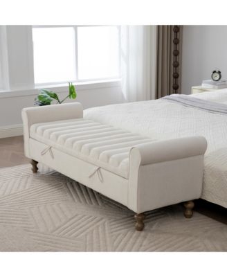 65.55" Modern Upholstered Storage Bench with Rolled Armrests and Rubberwood Legs, Napped Fabric Daybed for Living Room, Bedroom, Entryway