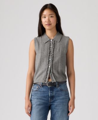 Women's Super Soft Mini Ruffle Sleeveless Collared Vest