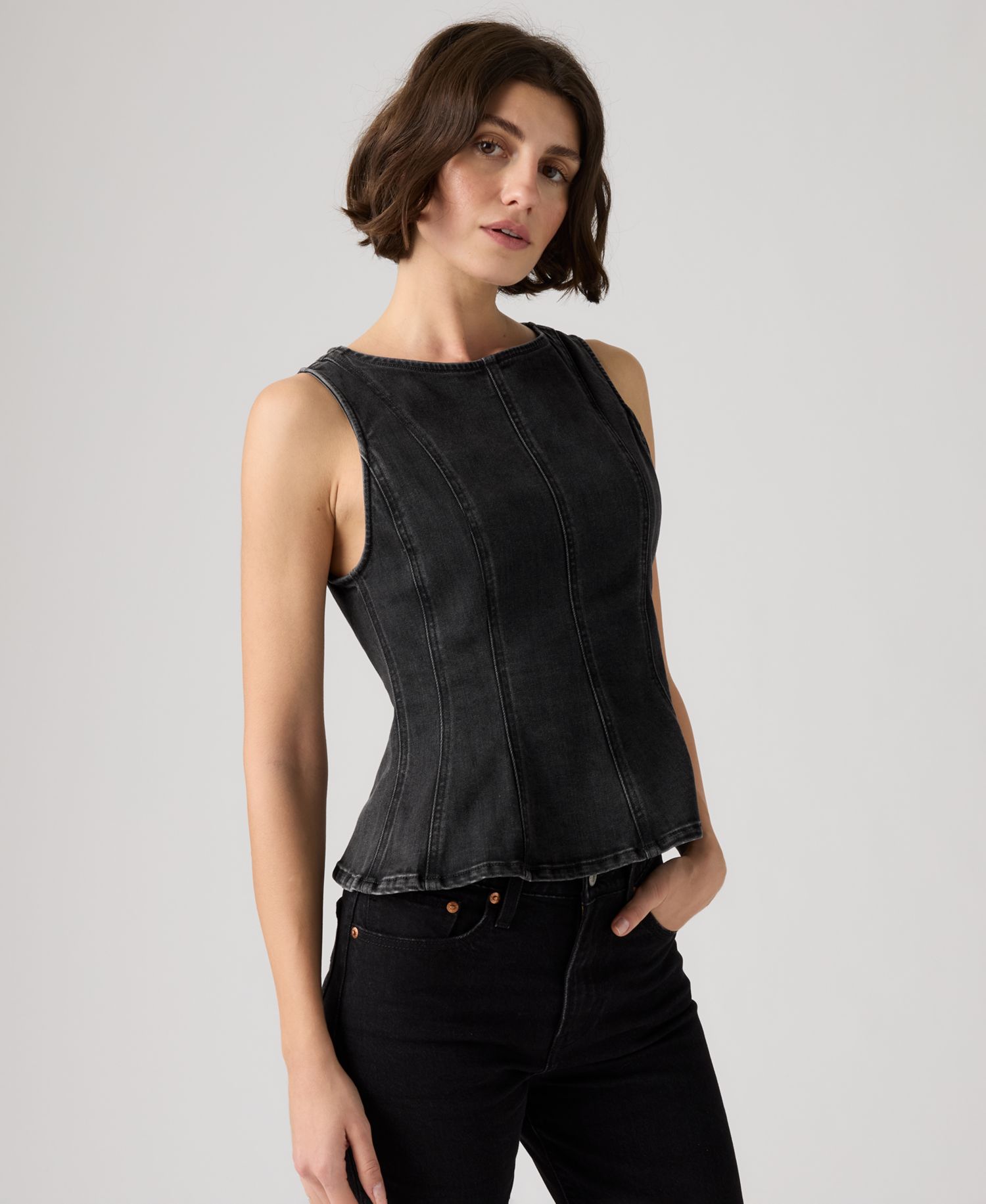 Premium Women's Leighton Sleeveless High-Neck Peplum Top