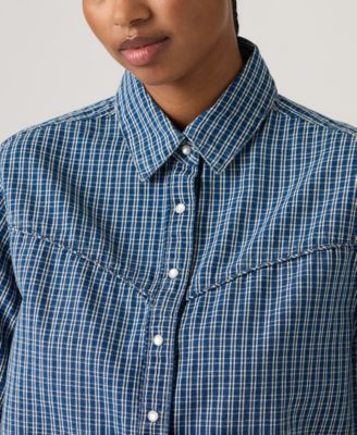 Women's Short-Sleeve Cropped-Fit Denim Shirt