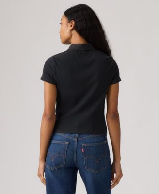 Women's Short-Sleeve Ribbed Polo Shirt