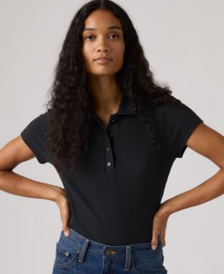 Women's Short-Sleeve Ribbed Polo Shirt