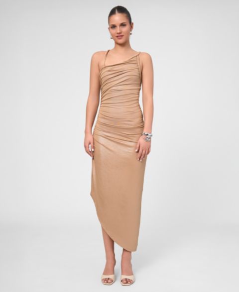 Женское платье RACHEL Rachel Roy Metallic Ruched Midi, цвет: Светло-бежевый телесный