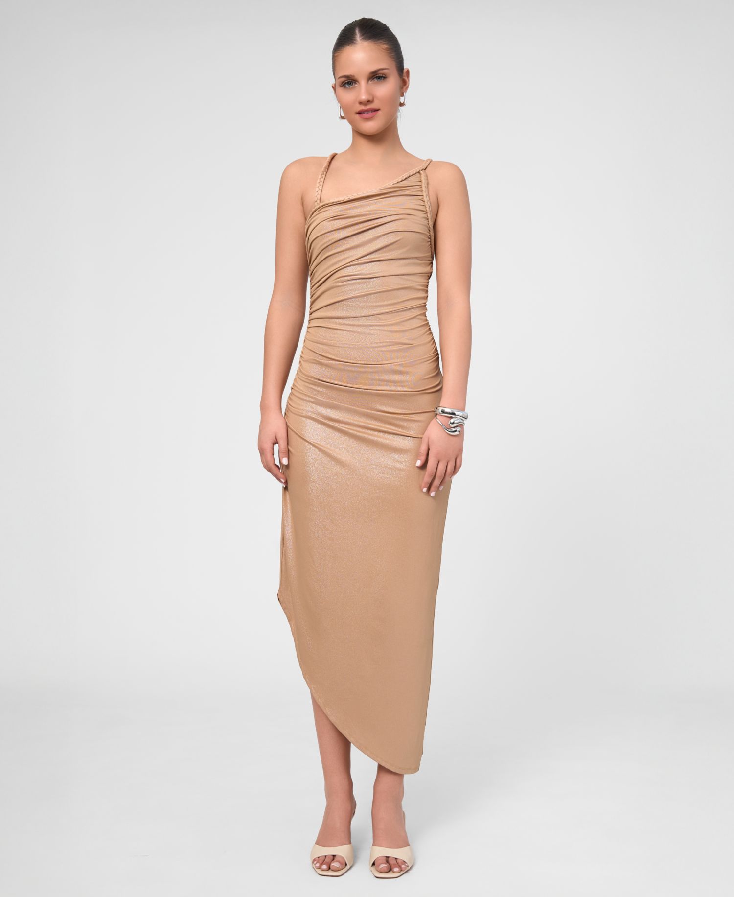 Women’s Metallic Ruched Midi Dress