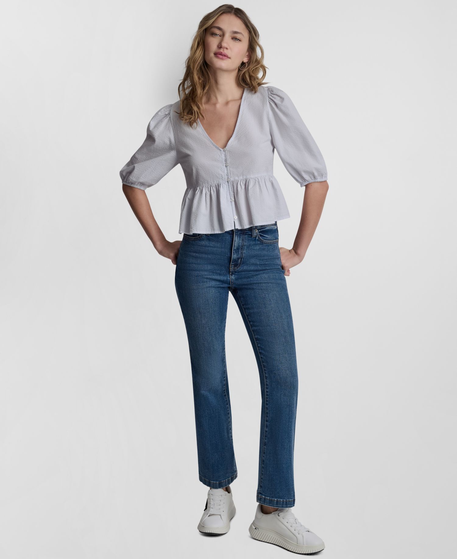 Petite Puff-Sleeve V-Neck Top