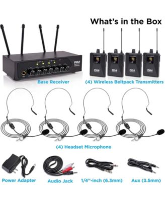 UHF Wireless Microphone System with Bluetooth - (4) Beltpacks and (4) Headset Mics PDWM4122