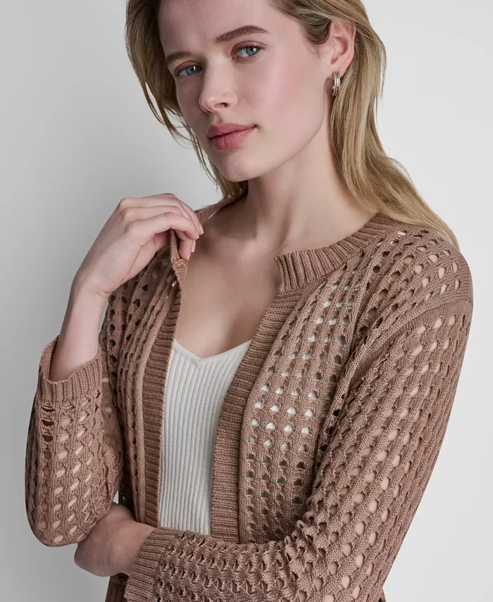 Women's Open-Stitch Drop-Shoulder Cardigan Sweater - thumbnail 3