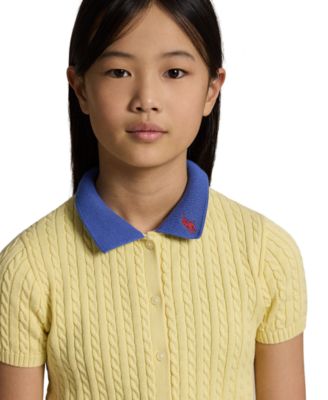 Girls' 7-16 Mini-Cable Polo Cardigan and Skirt, 2-Piece Set