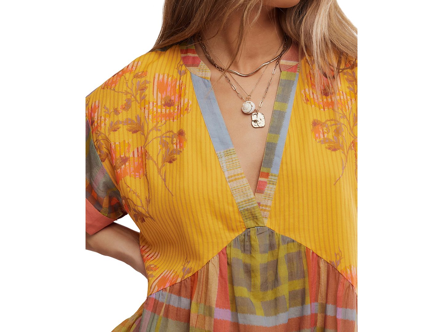 Женское платье Free People Agnes Printed V-Neck Cotton Oversized Dress, цвет: Комбинированный — фото 3