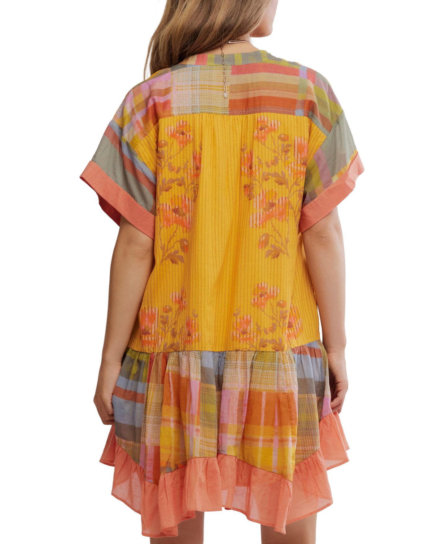 Женское платье Free People Agnes Printed V-Neck Cotton Oversized Dress, цвет: Комбинированный — фото 5