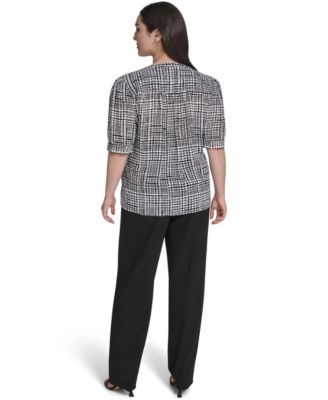 Plus Size Printed Short-Sleeve Button-Down Blouse