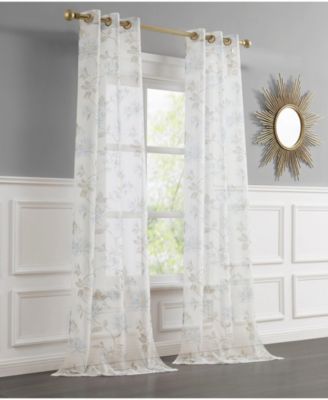 Jacqueline 2-Pack Linen Textured Metallic Light Filtering Grommet Curtain Panel Pair 38" x 84" - Blue and Gold Metallic