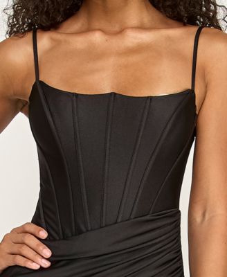 Juniors' Square Neck Corset Midi Dress