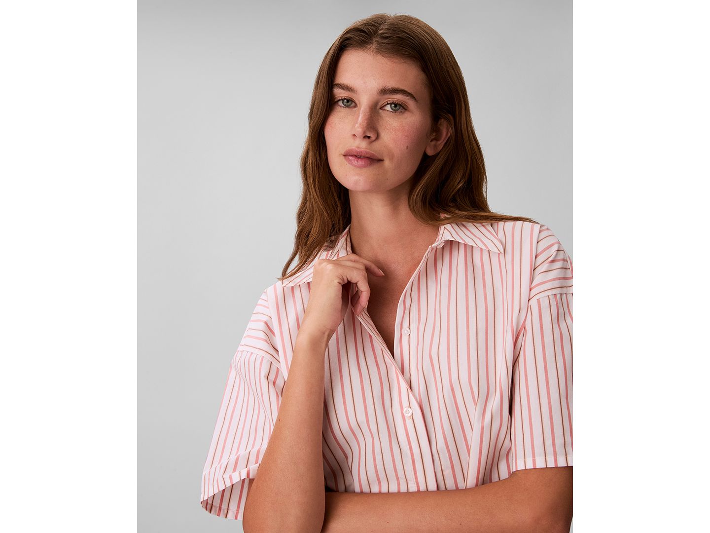 Пижамный топ, короткий рукав, в полоску — Calvin Klein, цвет: Полосатый персиковый — фото 2