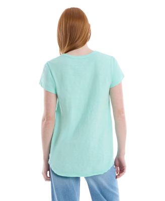 Women's Short Sleeve Shrunken V-Neck Shirttail Tee