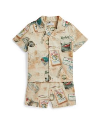 Baby Boys' Fishing-Print Chino Shirt and Short, 2-Piece Set