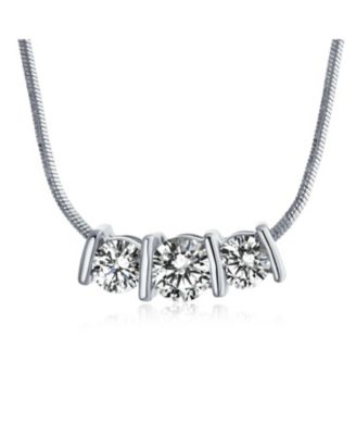 3 Stone CZ Past Present Future Solitaire Cubic Zirconia Necklace