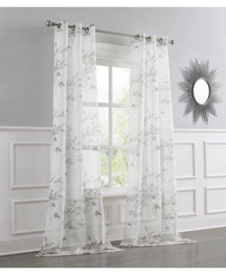 Jessica Floral Designed Linen Textured Metallic Light Filtering Window Curtain Panels with Grommets, 2-Pack