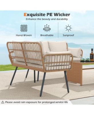 Outdoor Rattan Two Seat Chair with Cushions and Metal Legs