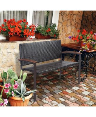 Outdoor Patio Rattan Wicker Bench with Armrests for Garden