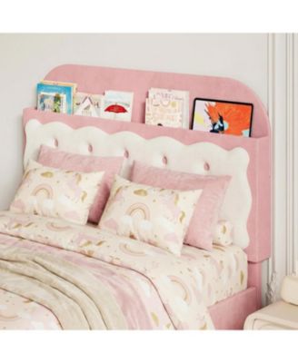 Twin Bed Frames, Velvet Upholstered Platform Bed with Biscuit Tufted Storage Headboard, Drawer, Sturdy Wood Slats, No Box Spring Needed, Easy