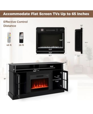 58 in Fireplace TV Stand with LED Lights and Glass Doors