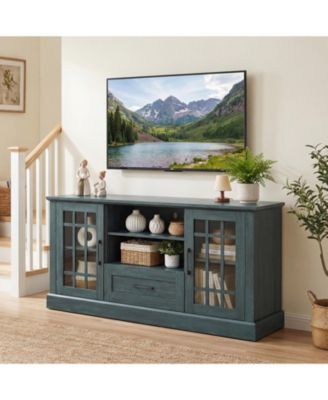TV Stand for TVs up to 70 in with Glass Doors and Storage