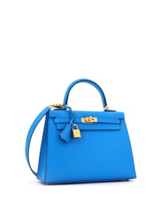Kelly 25 Handbag Blue Epsom with Gold Hardware