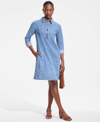 Women's Light Weight Denim Popover At the Knee Dress