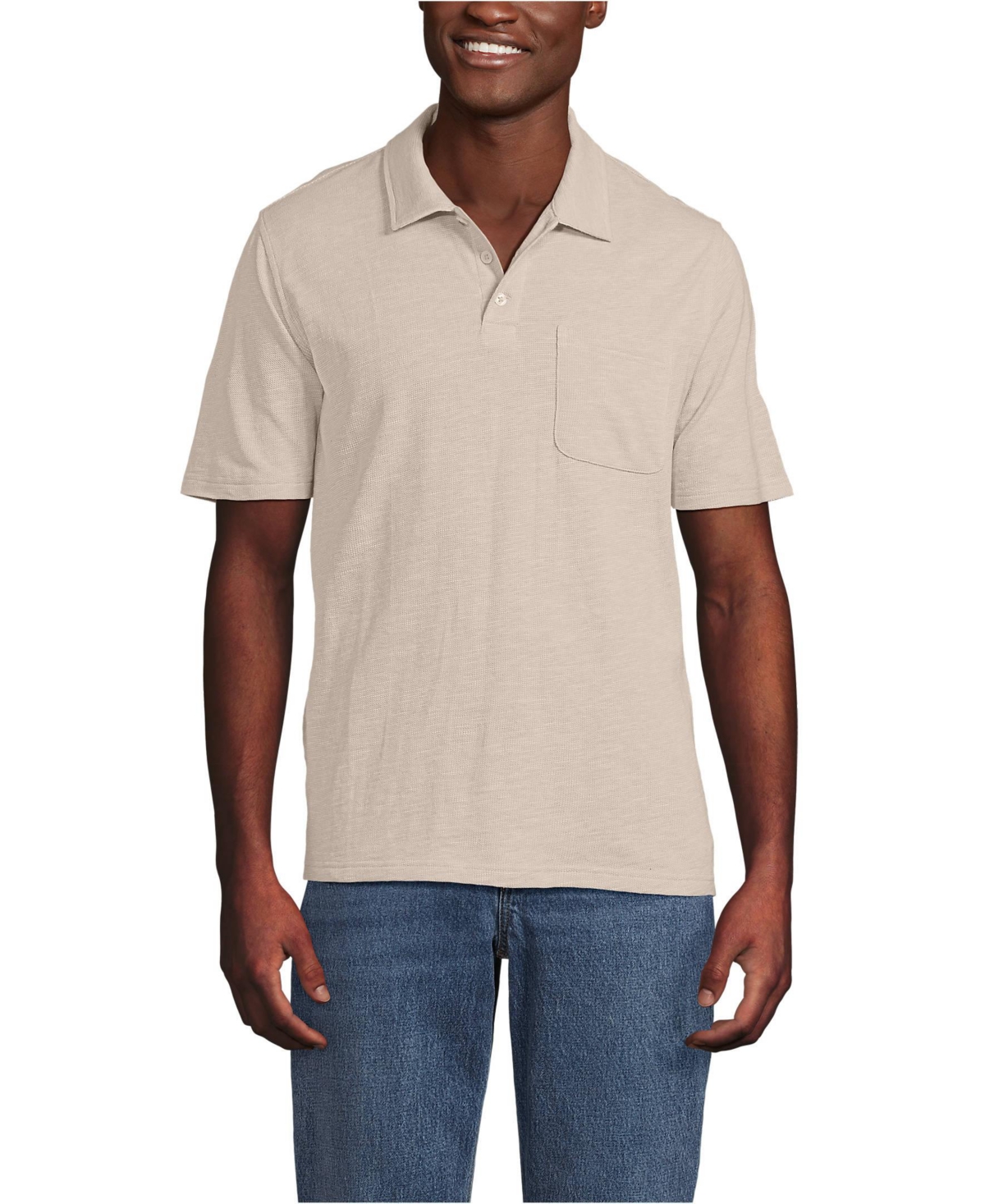 Lands' End Men's Short Sleeve Cotton Linen Polo
