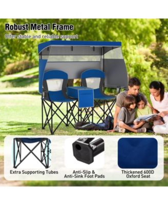 Double Beach Chair with Adjustable Canopy and Side Curtains