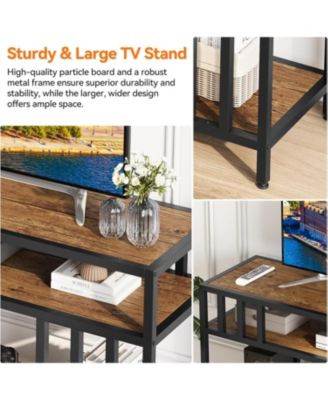 58" TV Stand for TVs up to 65", Entertainment Console with Storage Shelves, Quadruple-Tube Support, Living Room