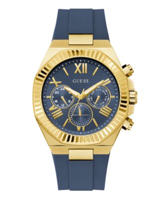 Men's Gold-Tone Indigo Silicone Multi-Function Watch, 44mm