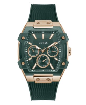 Men's Rose Gold-Tone Green Silicone Multi-Function Watch, 44mm