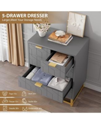 5 Drawer Dresser Metal Base Modern for Living Room and Closet