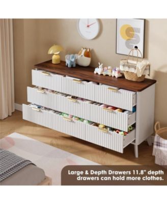 Fluted 9 Drawer Dresser Curved Profile Gold Handles