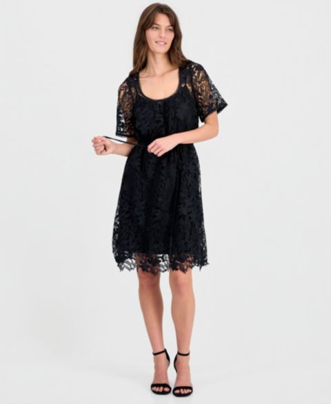 Женское платье I.N.C. International Concepts Short-Sleeve Lace, цвет: Глубокий чёрный