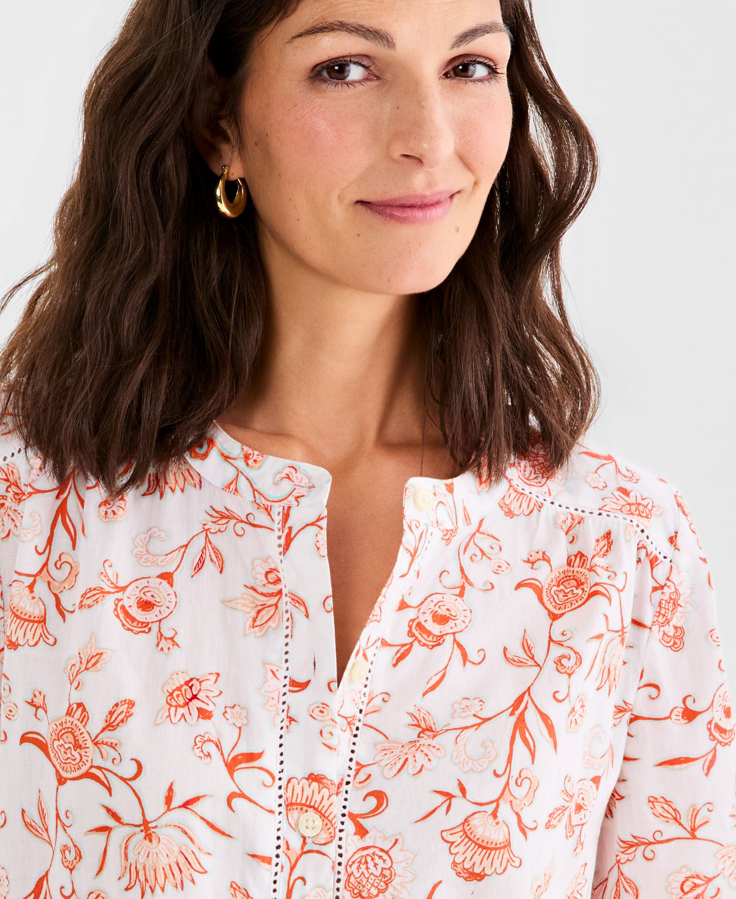 Women's Cotton Button-Front 3/4-Sleeve Top
