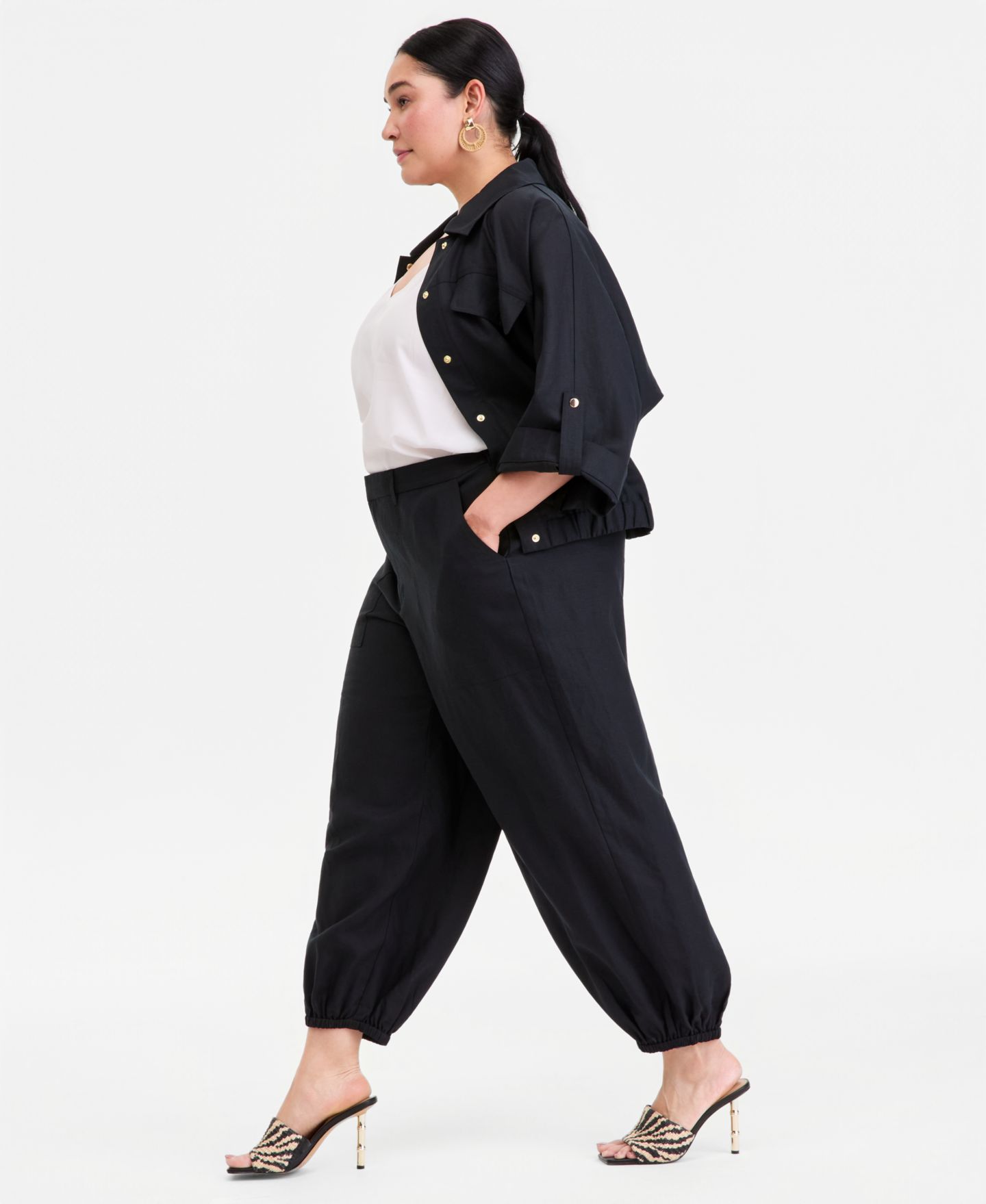 Женские брюки I.N.C. International Concepts Plus Size High-Rise Balloon-Leg, цвет: Глубокий чёрный — фото 3
