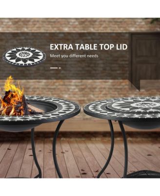 30" 3-in-1 Outdoor Fire Pit Dining Table and Ice Bucket with Shelf