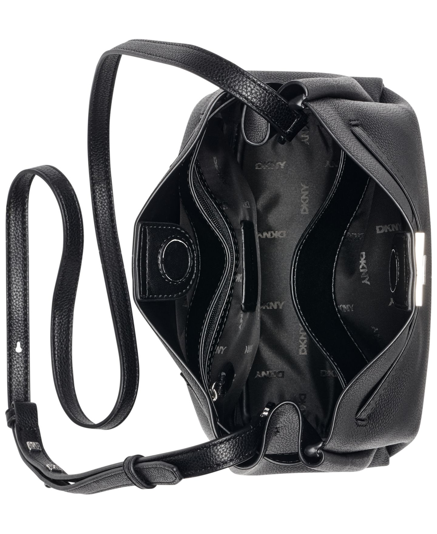 Женская сумка DKNY Bryar Polyurethane Small Crossbody Handbag, цвет: Чёрный / Серебряный — фото 4