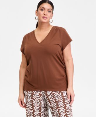 Plus Size Cap-Sleeve V-Neck T-Shirt