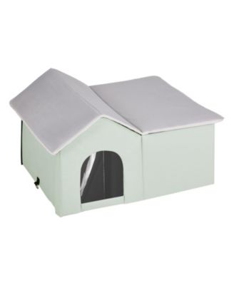Zeus and Ruta Foldable Heated Cat House with Warmer Pad Large Kitty Shelter Green