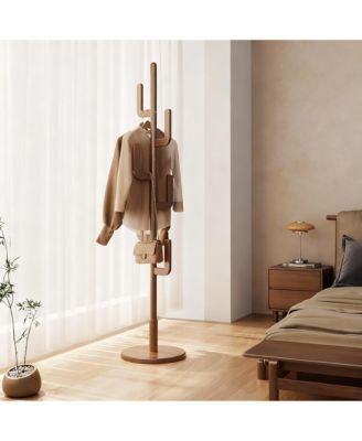 Solid Wood Cactus-Style Coat Rack, 6 Hooks, 3 Height Settings