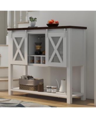 Farmhouse Coffee Bar Cabinet, Sliding Barn Door, Wine Storage, Stemware Rack, Buffets for Kitchen, Dining, Living Room